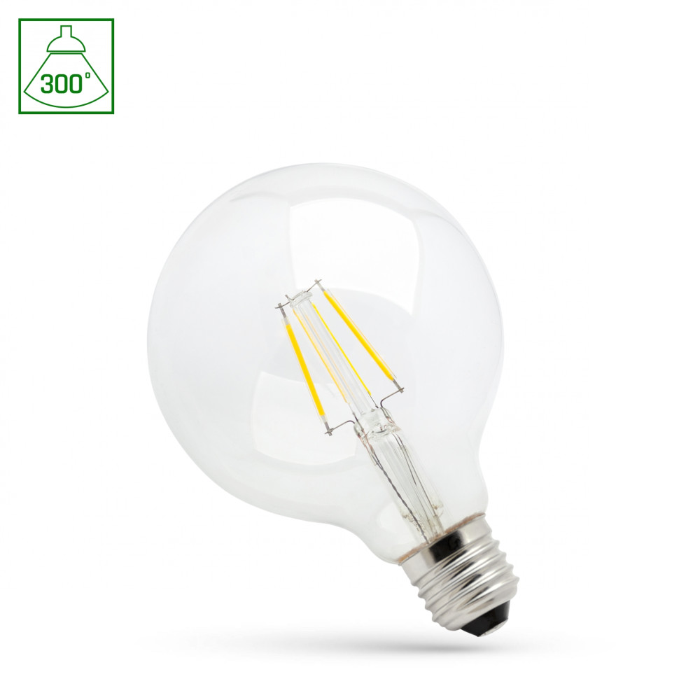 SPECTRUM LED - Stmievateľná ŽiarovkaCLEAR - 4W - 380lm - 300° - 230V - Teplá biela / 2700°K - GLOB COG G95 E-27