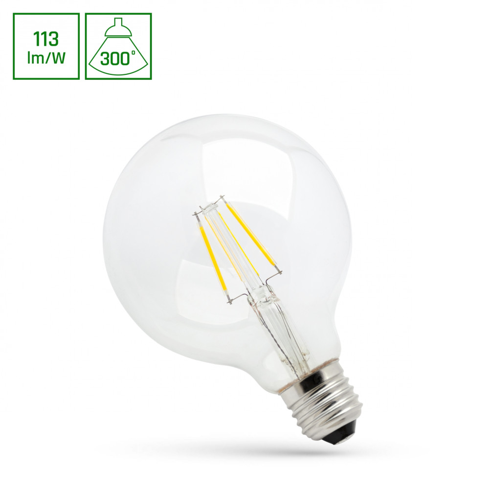 SPECTRUM LED - ŽiarovkaCLEAR - 4W - 450lm - 300° - 230V - Teplá biela / 2700°K - GLOB COG G95 E-27