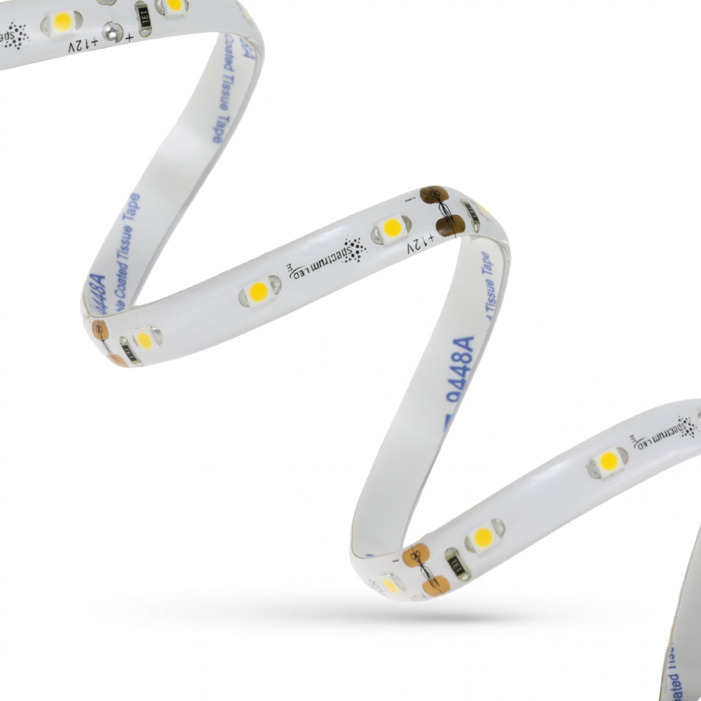 SPECTRUM LED - 1m LED pásik SMD 3528 - 4,4W/m - 380lm/m - 60LED/m- IP20 - 8mm - 12V - Teplá biela / 3000°K (5m kotúč)