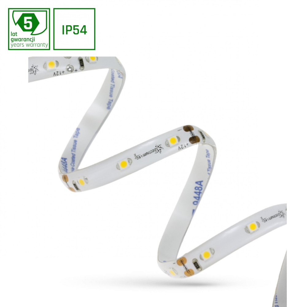 SPECTRUM LED - 5m LED pásik SMD 2835 - 4,8W/m - 336lm/m - 60LED/m - IP54  - 8mm - 12V - Studená biela / 6000°K - Záruka 5 rokov