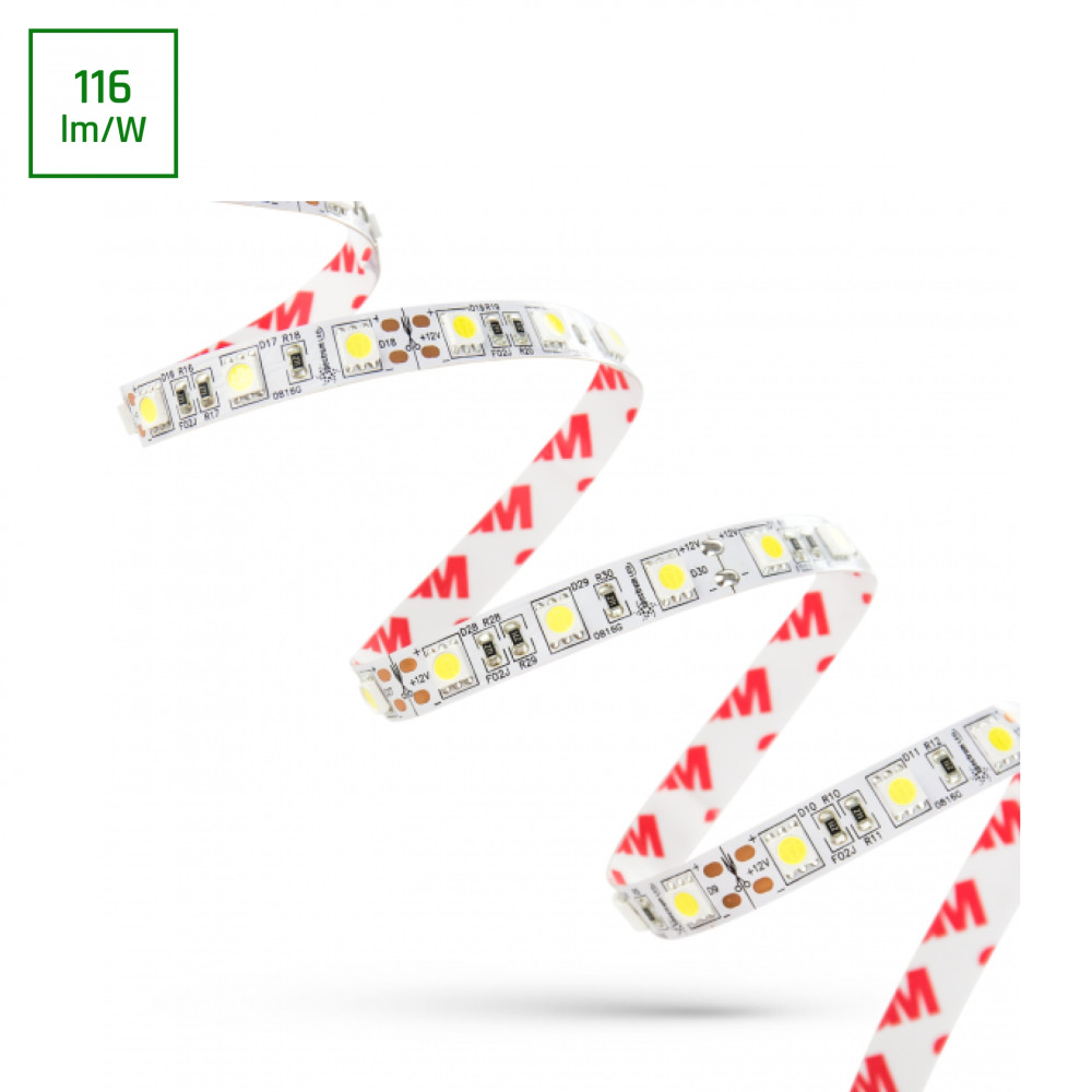 SPECTRUM LED - 1m LED pásik SMD 5050 - 6W/m - 700lm/m - 60LED/m - IP20 - 10mm - 12V - Teplá biela / 3000°K (5m kotúč)