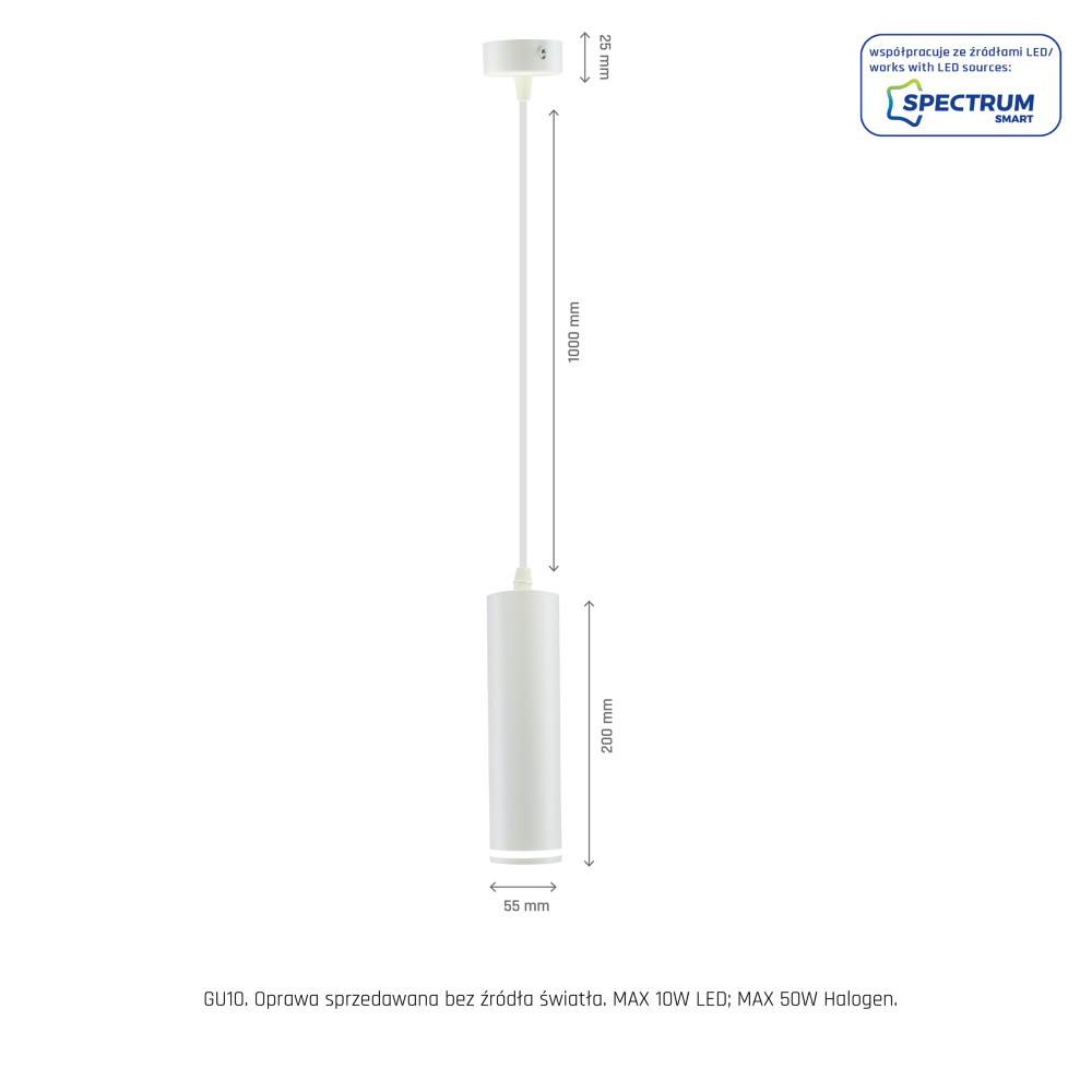 SPECTRUM - MADARA MINI RING závesné svietidlo IP20 Ø55x200mm / dĺžka kábla 1000mm 250V GU10 - Biele