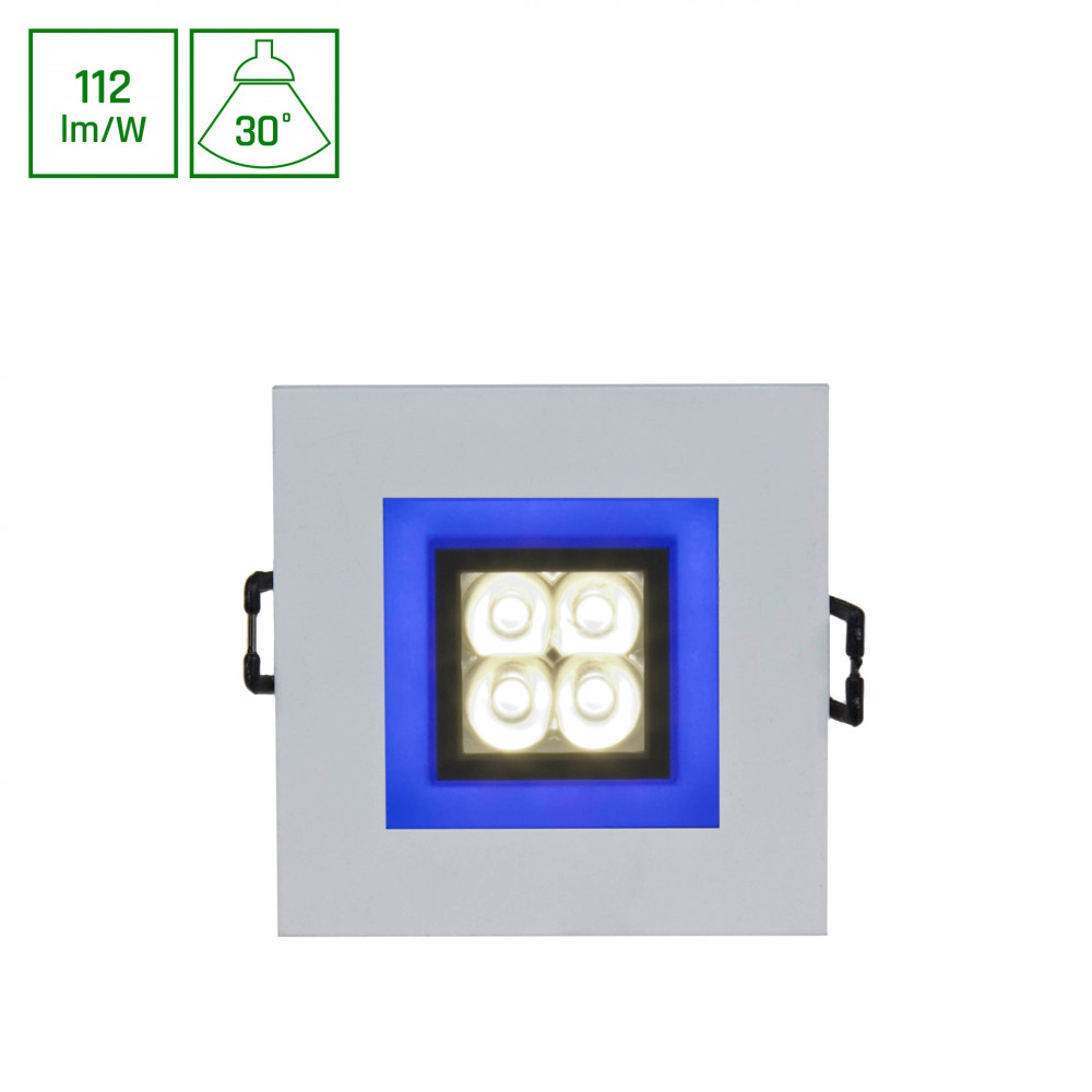 SPECTRUM - FIALE 4 LED 4x1W zapustené štvorcové svietidlo 30° IP20 80x80x40mm 230V Studená biela / 6000°K - Modrý rám