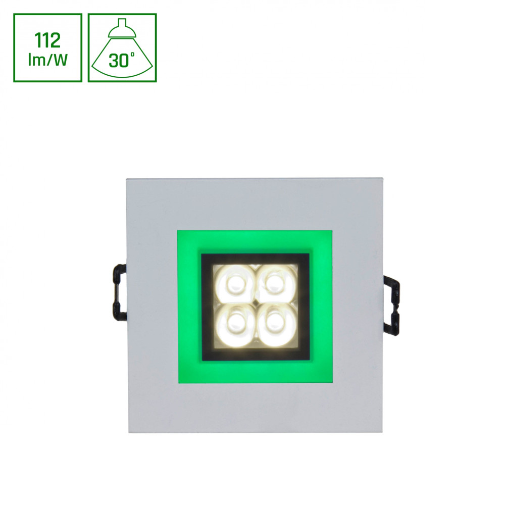 SPECTRUM LED - FIALE 4 LED 4x1W zapustené štvorcové svietidlo 30° IP20 80x80x40mm 230V Studená biela / 6000°K - Zelený rám
