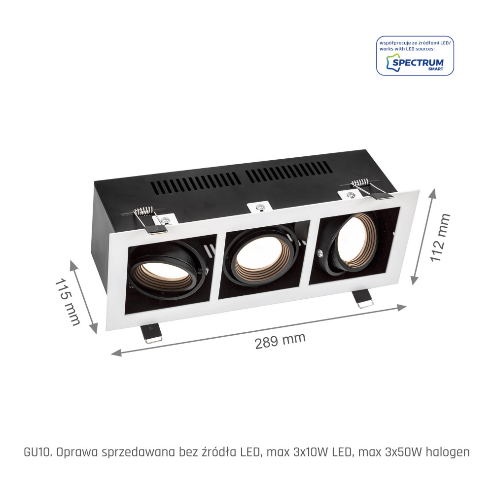 SPECTRUM LED - MODERN DAY MINI zapustené obdlžníkové bodové svietidlo 3xGU10 IP20 112x289x115mm 250V - Biely rám