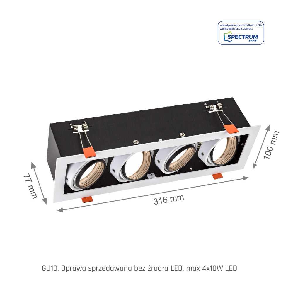 SPECTRUM LED - MODERN DAY MINI zapustené obdlžníkové bodové svietidlo 4xGU10 IP20 100x316x77mm 250V - Biely rám