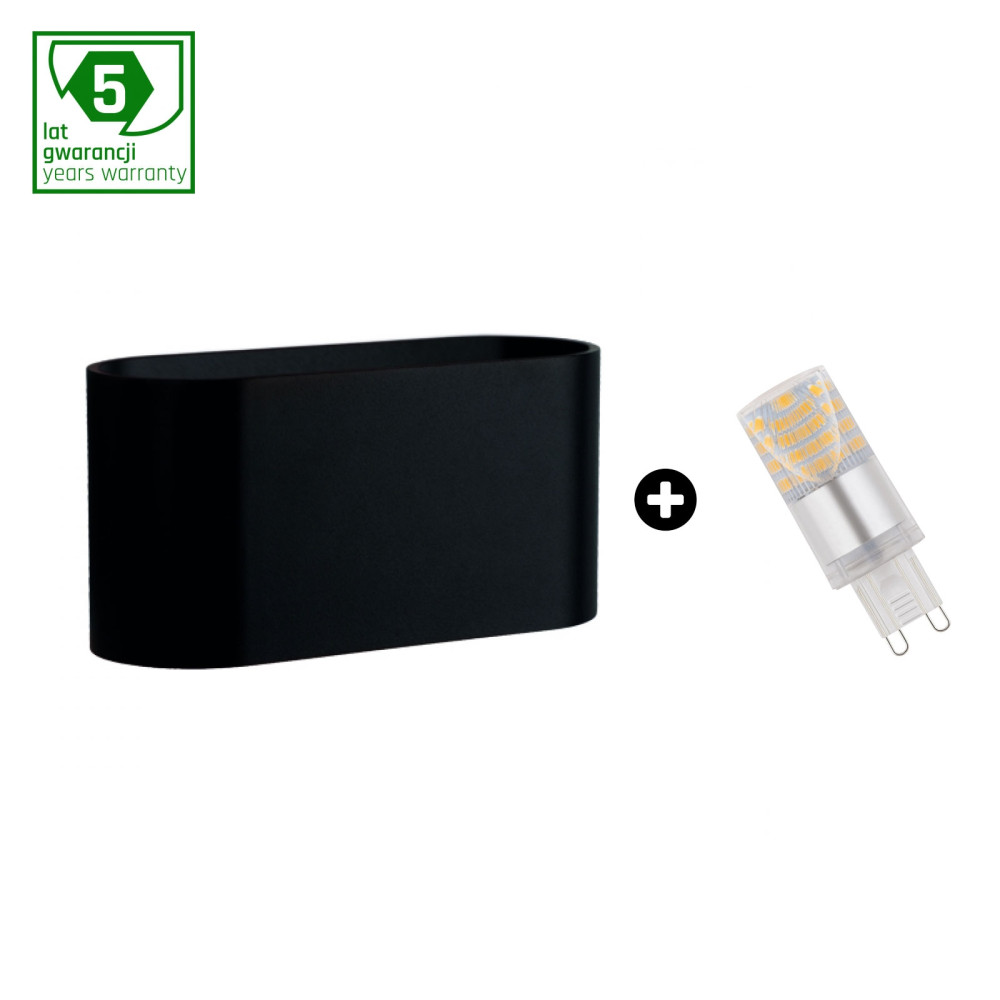 SPECTRUM - SET SQUALLA - fasádne svietidlo + G9 LED Žiarovka 4W 230V Studená biela / 6000°K - Čierne / Záruka 5 rokov