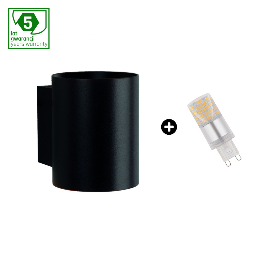 SPECTRUM - SET SQUALLA TUBE - fasádne svietidlo + G9 LED Žiarovka 4W 230V Studená biela / 6000°K - Čierne / Záruka 5 rokov