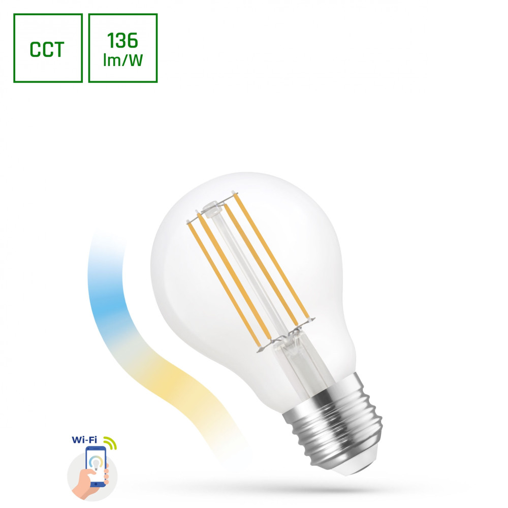 SPECTRUM LED - ŽiarovkaSMART CLEAR - 5W - 680lm - 220° - 230V - CCT-DIM WI-FI - COG GLS A60 E-27