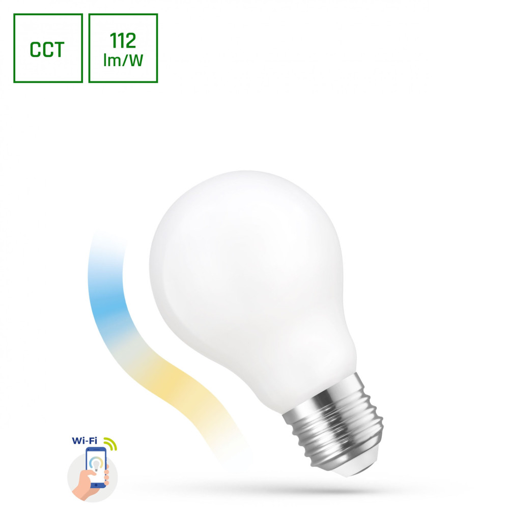 SPECTRUM LED - ŽiarovkaSMART MILKY - 5W - 560lm - 220° - 230V - CCT-DIM WI-FI - COG GLS A60 E-27