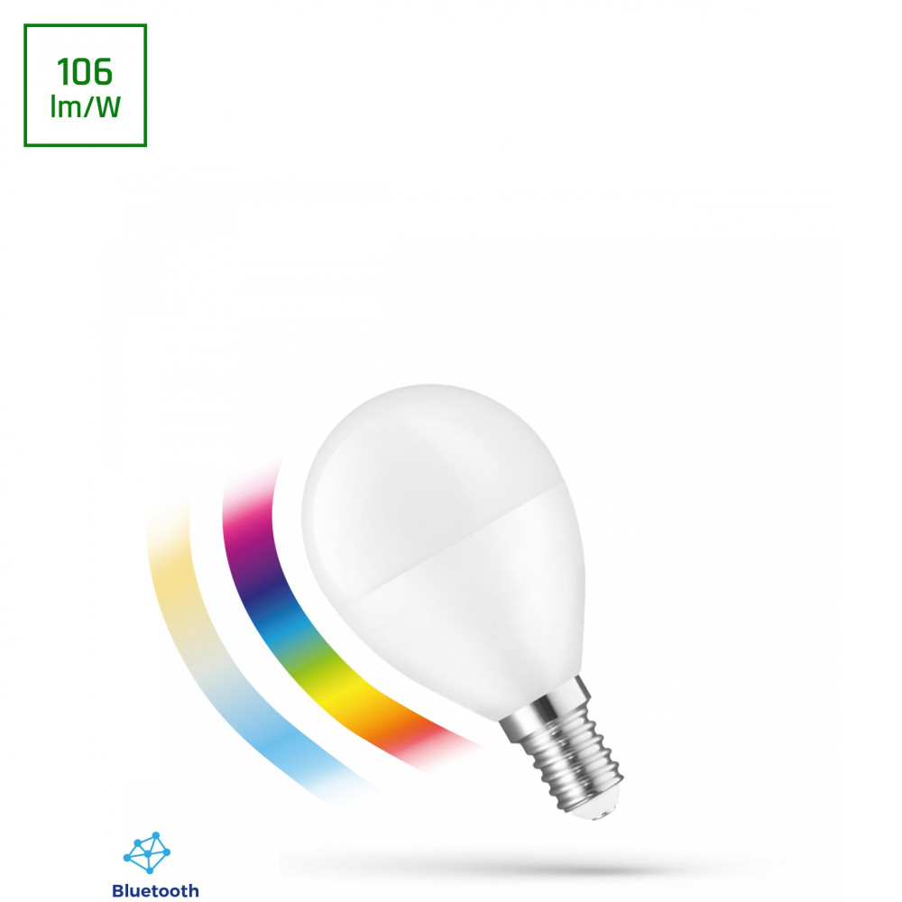 SPECTRUM - ŽiarovkaSMART EASY - 4,9W - 520lm - 220° - 230V - RGBW CCT-DIM BTM - P45 E-14