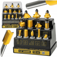 CROWNMAN Súprava 12 kusov stopkových fréz 6,3 mm na drevo