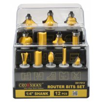 CROWNMAN Súprava 12 kusov stopkových fréz 6,3 mm na drevo
