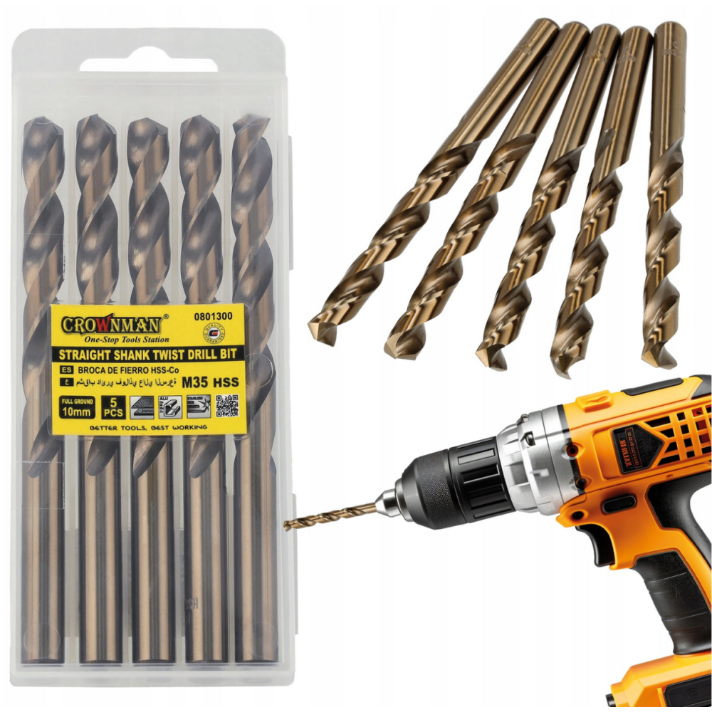 CROWNMAN Súprava 5 kobaltových vrtákov M35 HSS 5% - 10mm