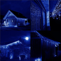 SPRINGOS - 500 LED (20m) svetelný záves CL0518 - ​​vnút./vonk. cencúľové svetielka modrá so studeným bielym blikaním