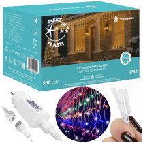 SPRINGOS - 500 LED (20m) girlandová svetelná reťaz, ​​vnút./vonk. cencúľové svetielka viacfarebná so studeným bielym blikaním