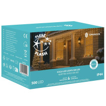 SPRINGOS - 500 LED (20m) svetelný záves CL0519 - ​​vnút./vonk. cencúľové svetielka viacfarebná so studeným bielym blikaním