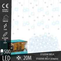 SPRINGOS - 500 LED (20m) svetelný záves CL0530 - ​​vnút./vonk. cencúľové svetielka studená biela so studeným bielym blikaním