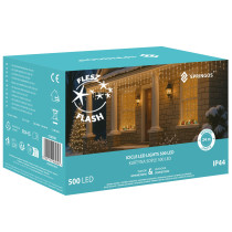 SPRINGOS - 500 LED (20m) svetelný záves CL0530 - ​​vnút./vonk. cencúľové svetielka studená biela so studeným bielym blikaním