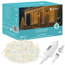 SPRINGOS - 500 LED (20m) vianočný svetelný záves CL0532 - ​​vnút./vonk. cencúľové svetielka teplá biela + studená biela