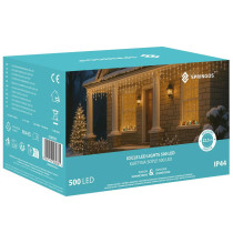SPRINGOS - 500 LED (20m) vianočný svetelný záves CL0532 - ​​vnút./vonk. cencúľové svetielka teplá biela + studená biela