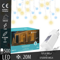 SPRINGOS - 500 LED (20m) vianočný svetelný záves CL0532 - ​​vnút./vonk. cencúľové svetielka teplá biela + studená biela