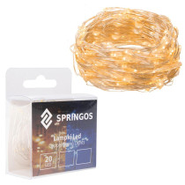 SPRINGOS - 20 LED (1,9m) vianočné nano LED svetielka z mikrodrôtov na 2xAA batérie - teplá biela