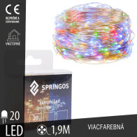 SPRINGOS - 20 LED (1,9m) vianočné nano LED svetielka z mikrodrôtov na 2xAA batérie - viacfarebné