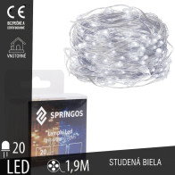SPRINGOS - 20 LED (1,9m) vianočné nano LED svetielka z mikrodrôtov na 2xAA batérie - studená biela