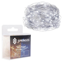 SPRINGOS - 20 LED (1,9m) vianočné nano LED svetielka z mikrodrôtov na 2xAA batérie - studená biela