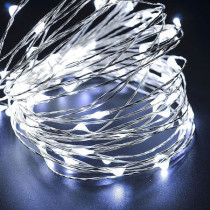 SPRINGOS - 20 LED (1,9m) vianočné nano LED svetielka z mikrodrôtov na 2xAA batérie - studená biela
