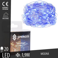 SPRINGOS - 20 LED (1,9m) vianočné nano LED svetielka z mikrodrôtov na 2xAA batérie - Modrá