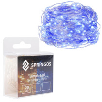 SPRINGOS - 20 LED (1,9m) vianočné nano LED svetielka z mikrodrôtov na 2xAA batérie - Modrá