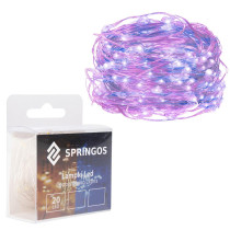 SPRINGOS - 20 LED (1,9m) vianočné nano LED svetielka z mikrodrôtov na 2xAA batérie - Ružová+Modrá