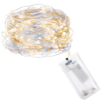 SPRINGOS - 20 LED (1,9m) vianočné nano LED svetielka z mikrodrôtov na 2xAA batérie - Studená biela + Teplá biela