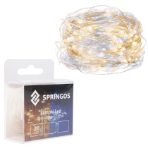 SPRINGOS - 20 LED (1,9m) vianočné nano LED svetielka z mikrodrôtov na 2xAA batérie - Studená biela + Teplá biela