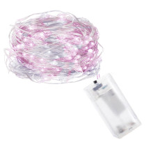 SPRINGOS - 20 LED (1,9m) vianočné nano LED svetielka z mikrodrôtov na 2xAA batérie - Studená biela + Ružová