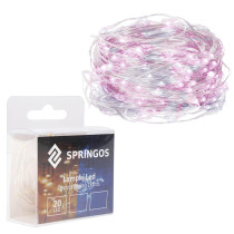 SPRINGOS - 20 LED (1,9m) vianočné nano LED svetielka z mikrodrôtov na 2xAA batérie - Studená biela + Ružová