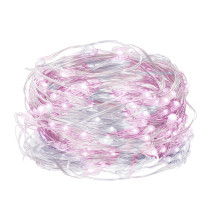 SPRINGOS - 20 LED (1,9m) vianočné nano LED svetielka z mikrodrôtov na 2xAA batérie - Studená biela + Ružová