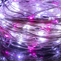 SPRINGOS - 20 LED (1,9m) vianočné nano LED svetielka z mikrodrôtov na 2xAA batérie - Studená biela + Ružová