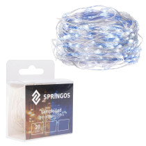 SPRINGOS - 20 LED (1,9m) vianočné nano LED svetielka z mikrodrôtov na 2xAA batérie - Studená biela + Modrá