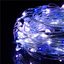 SPRINGOS - 20 LED (1,9m) vianočné nano LED svetielka z mikrodrôtov na 2xAA batérie - Studená biela + Modrá