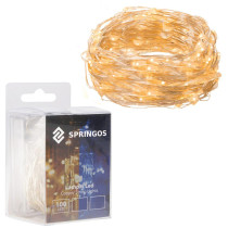 SPRINGOS - 100 LED (9,9m) vianočné nano LED svetielka z mikrodrôtov na 3xAA batérie - teplá biela