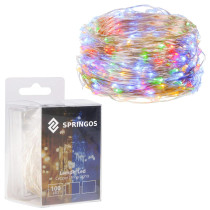 SPRINGOS - 100 LED (9,9m) vianočné nano LED svetielka z mikrodrôtov na 3xAA batérie - viacfarebné