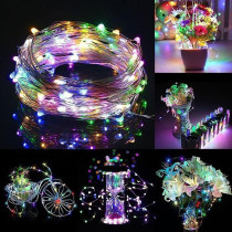 SPRINGOS - 100 LED (9,9m) vianočné nano LED svetielka z mikrodrôtov na 3xAA batérie - viacfarebné