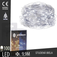 SPRINGOS - 100 LED (9,9m) vianočné nano LED svetielka z mikrodrôtov na 3xAA batérie - studená biela