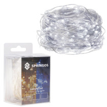 SPRINGOS - 100 LED (9,9m) vianočné nano LED svetielka z mikrodrôtov na 3xAA batérie - studená biela