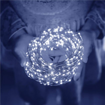 SPRINGOS - 100 LED (9,9m) vianočné nano LED svetielka z mikrodrôtov na 3xAA batérie - studená biela