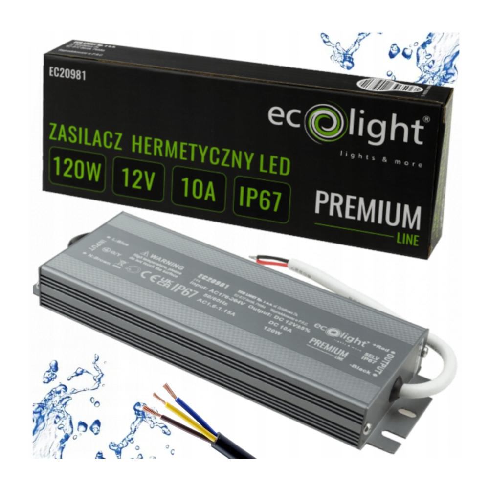 ECOLIGHT Hermetický LED zdroj 12V 120W IP67 vodeodolný