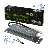 ECOLIGHT Hermetický LED zdroj 12V 20W IP67 vodeodolný